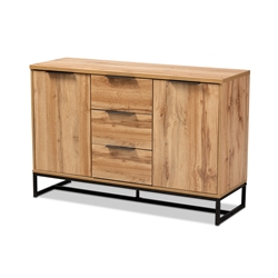 Baxton Studio Reid Modern and Contemporary Industrial Oak Finished Wood and Black Metal 3-Drawer Sideboard Buffet